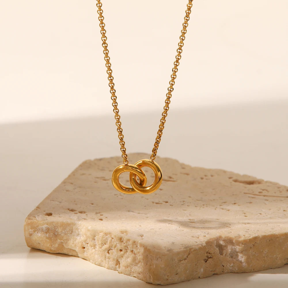 Uworld New Trend 18K Gold Plated Stainless Steel Clavicle Chain Accessories Double Rings Choker Necklace for Teen Girl