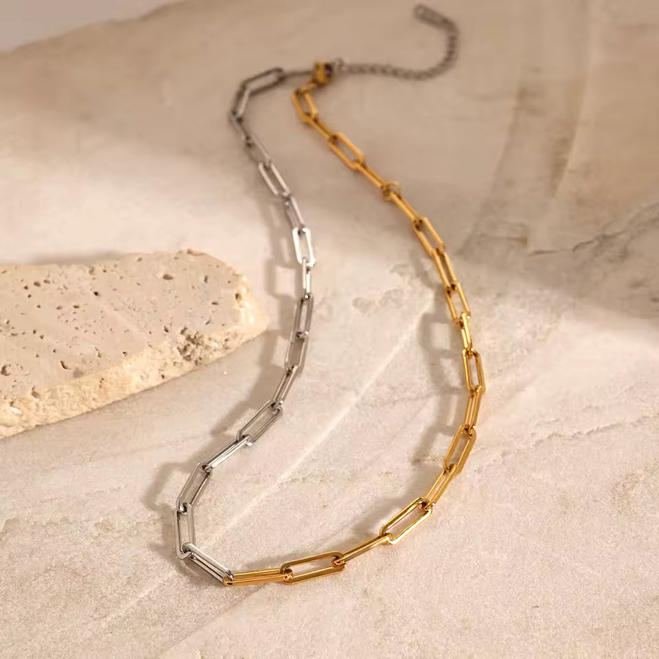 Uworld 316L Stainless Steel Chain Necklace Minimalist Metalic Texture 18 K PVD Plated Statement Collar Necklace Jewelry Gift