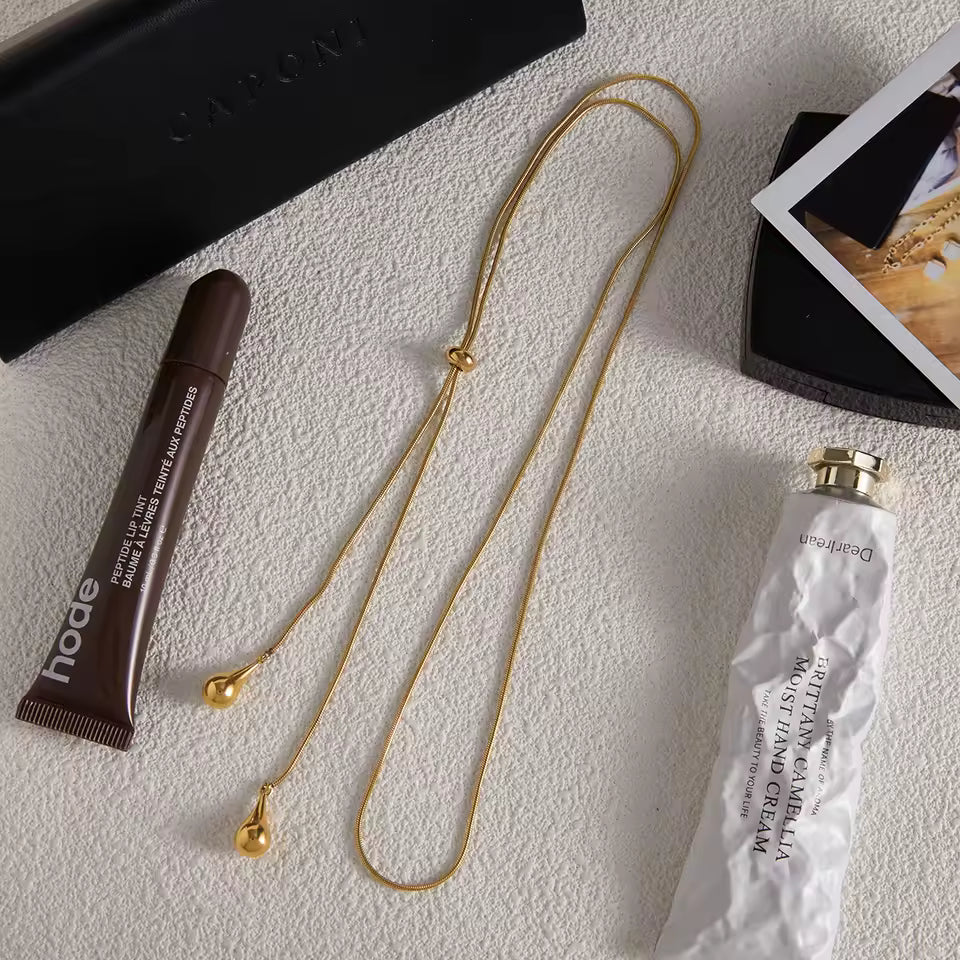 Uworld Minimalist Fashion 18K Gold Color Plated Droplet Pendant Adjustable Y-Shaped Chain Tassel Necklace Stainless Steel Jewelr