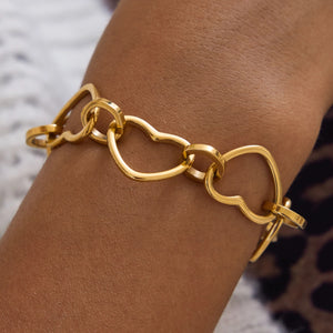 Uworld Classic Fashion 18K Gold Color Plated Hollow Heart Shape Chain OT Buckle Bracelet Waterproof Stainless Steel Jewelry Gift