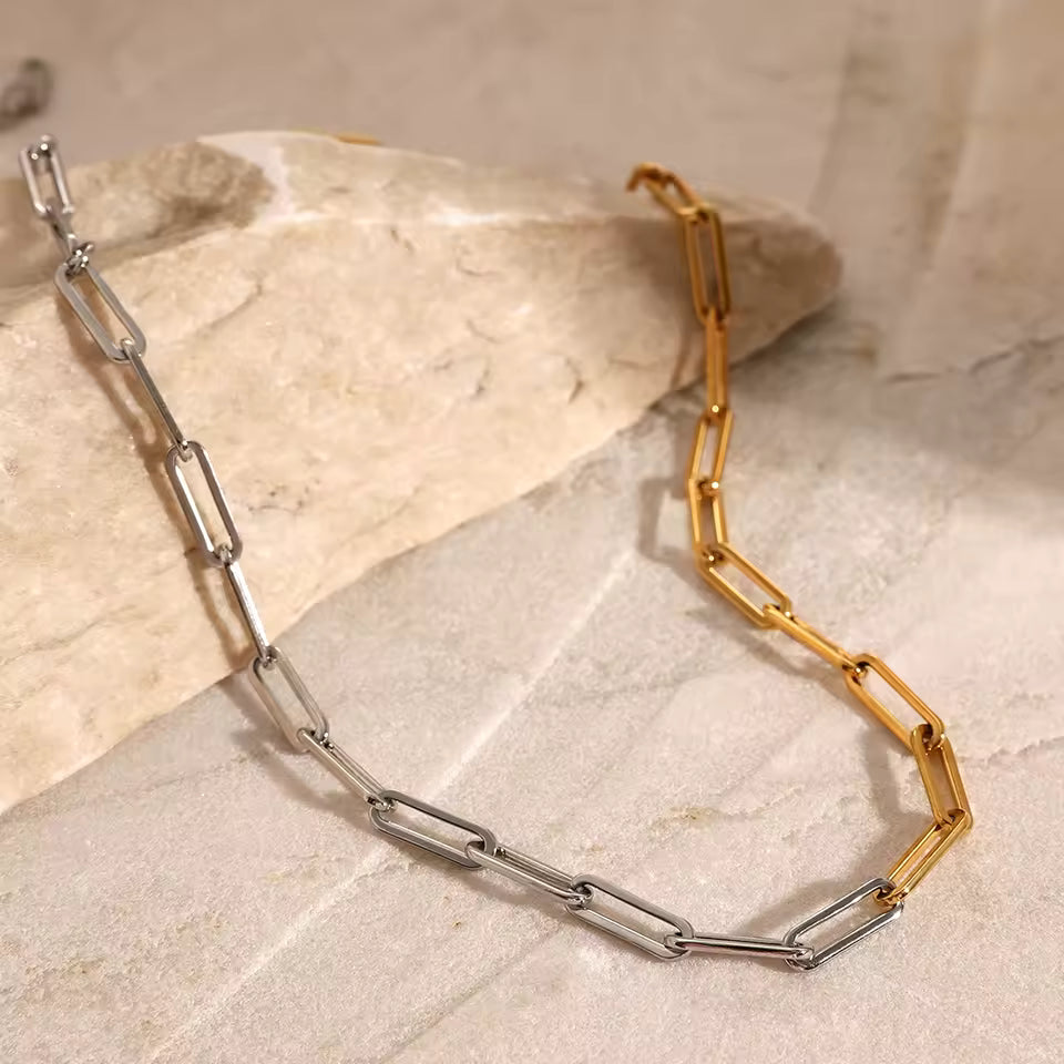 Uworld 316L Stainless Steel Chain Necklace Minimalist Metalic Texture 18 K PVD Plated Statement Collar Necklace Jewelry Gift