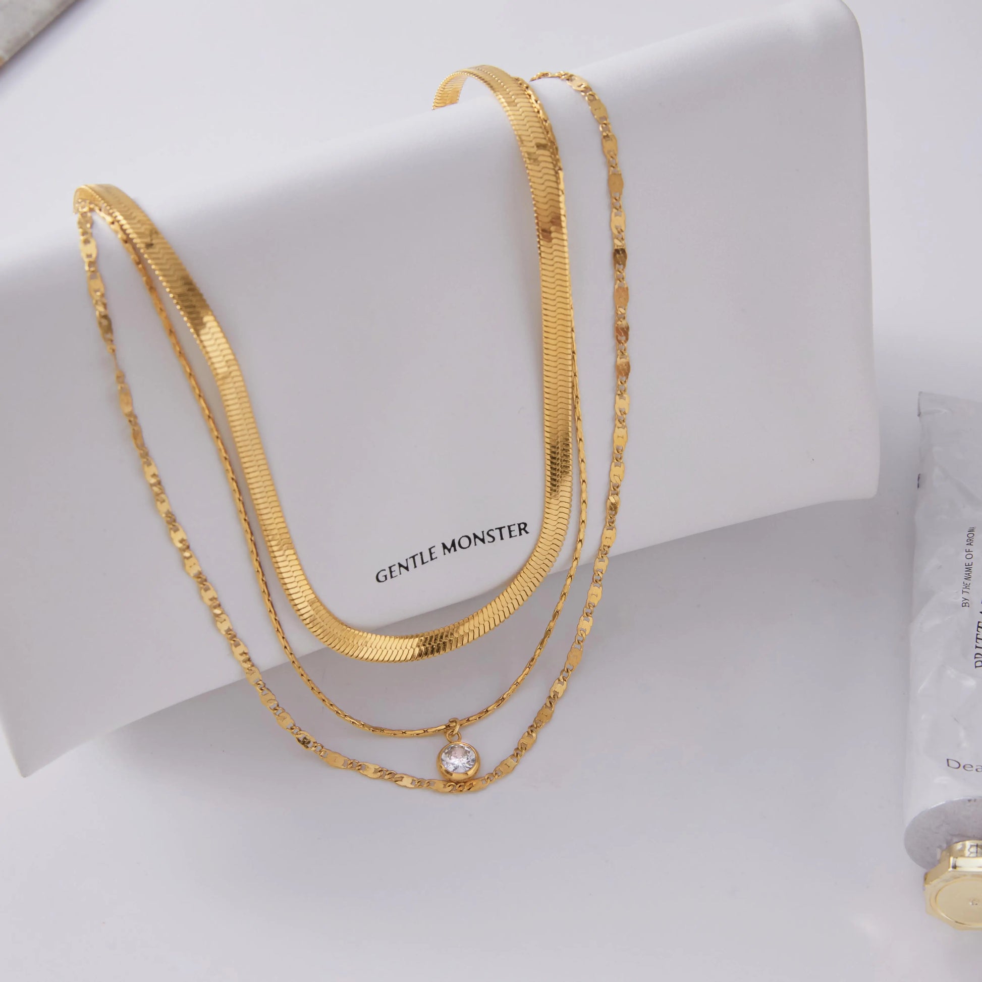 Uworld Minimalist Classic 18K Gold Color Plated Round White Zircon Pendant Three Layers Necklace Stainless Steel Women's Jewelry