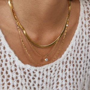 Uworld Minimalist Classic 18K Gold Color Plated Round White Zircon Pendant Three Layers Necklace Stainless Steel Women's Jewelry