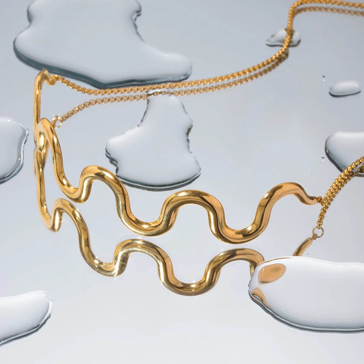 Uworld 18k gold color stainless steel wave pull-out necklace Women Statement Metal Plated Trendy Fashion 2023 Jewelry 목걸이