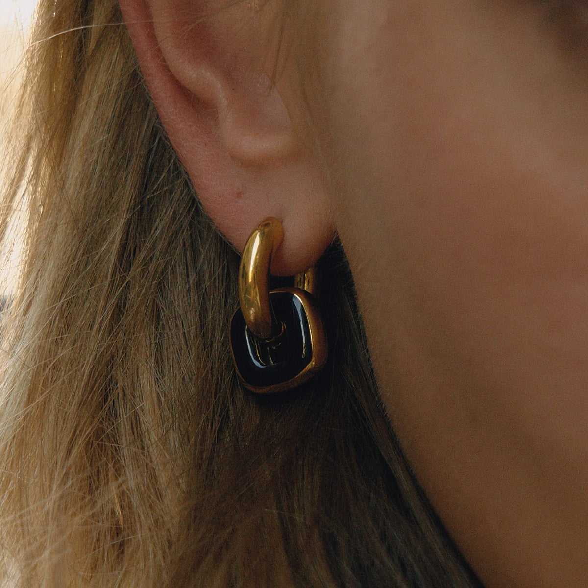 Uworld Minimalist 18K Gold Color Plated Stainless Steel Brown Drip Oil Double Ring Splicing Earrings Women's Jewelry Party Gift