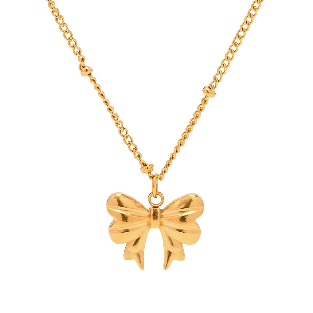 Uworld New Arrival 18K Gold Plated Charm Necklace Stainless Steel Bow Pendant Necklace for Women Trendy Charm Jewelry Waterproof