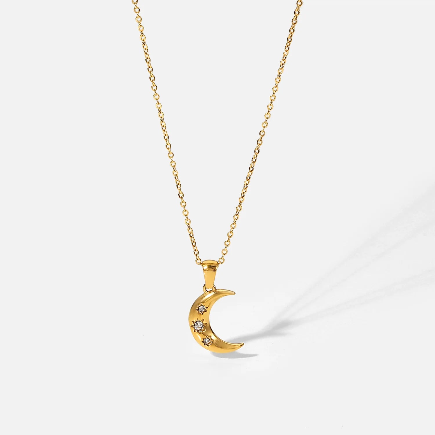 Uworld Stainless Steel Moon Necklace 18K Gold Plated Color Women waterproof Jewelry goth Zircon Pendant Necklace Birthday Gift