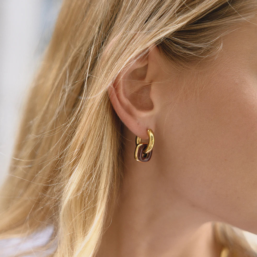 Uworld Minimalist 18K Gold Color Plated Stainless Steel Brown Drip Oil Double Ring Splicing Earrings Women's Jewelry Party Gift