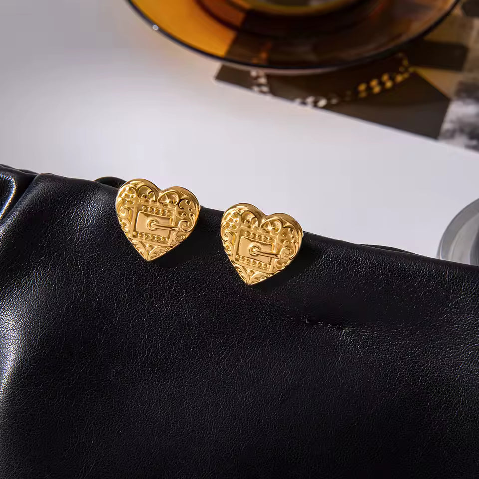 Uworld Classic Fashion 18k Gold Color Plated Belt Buckle Texture Heart-Shape Earring Hypoallergenic Stainless Steel Girl Jewelry