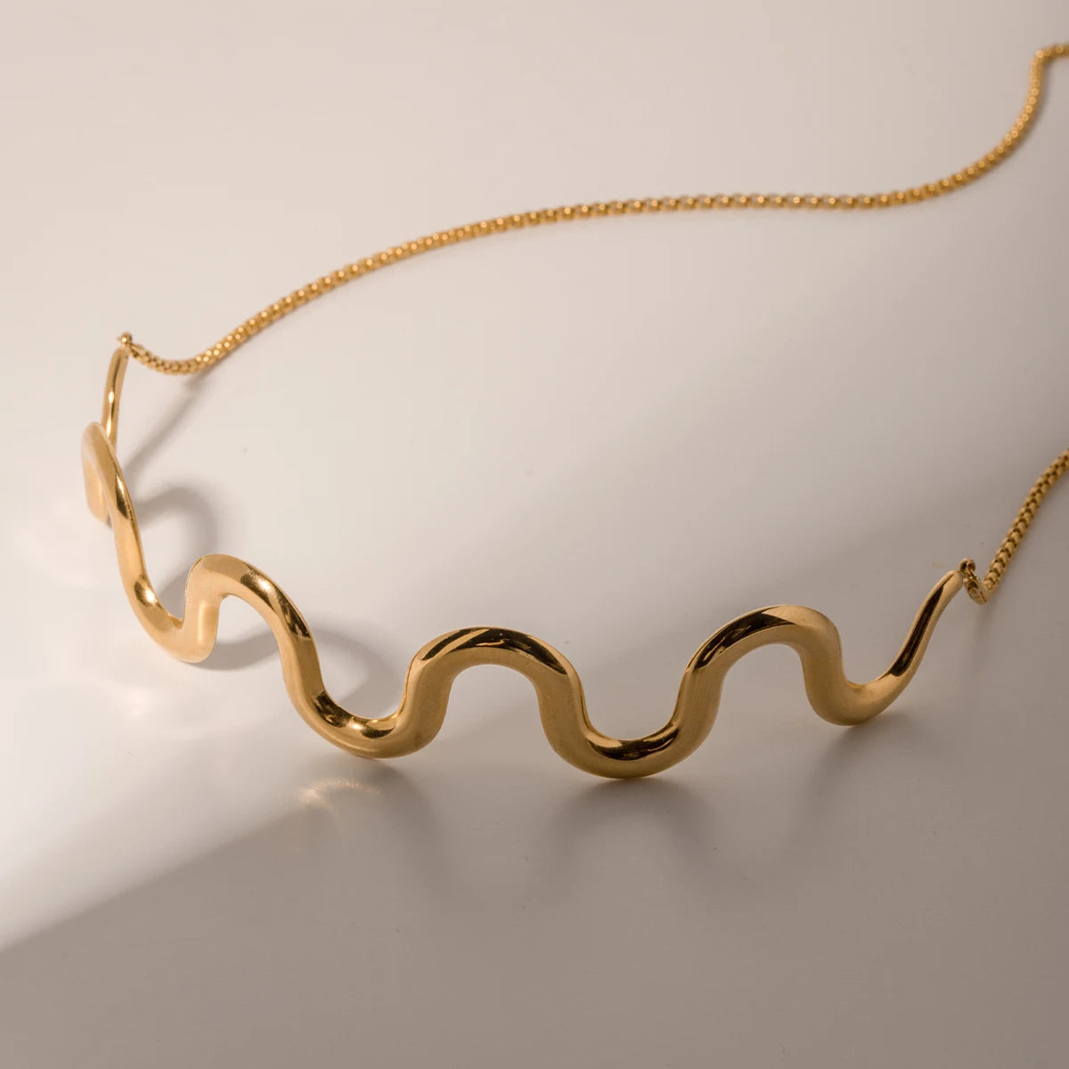 Uworld 18k gold color stainless steel wave pull-out necklace Women Statement Metal Plated Trendy Fashion 2023 Jewelry 목걸이