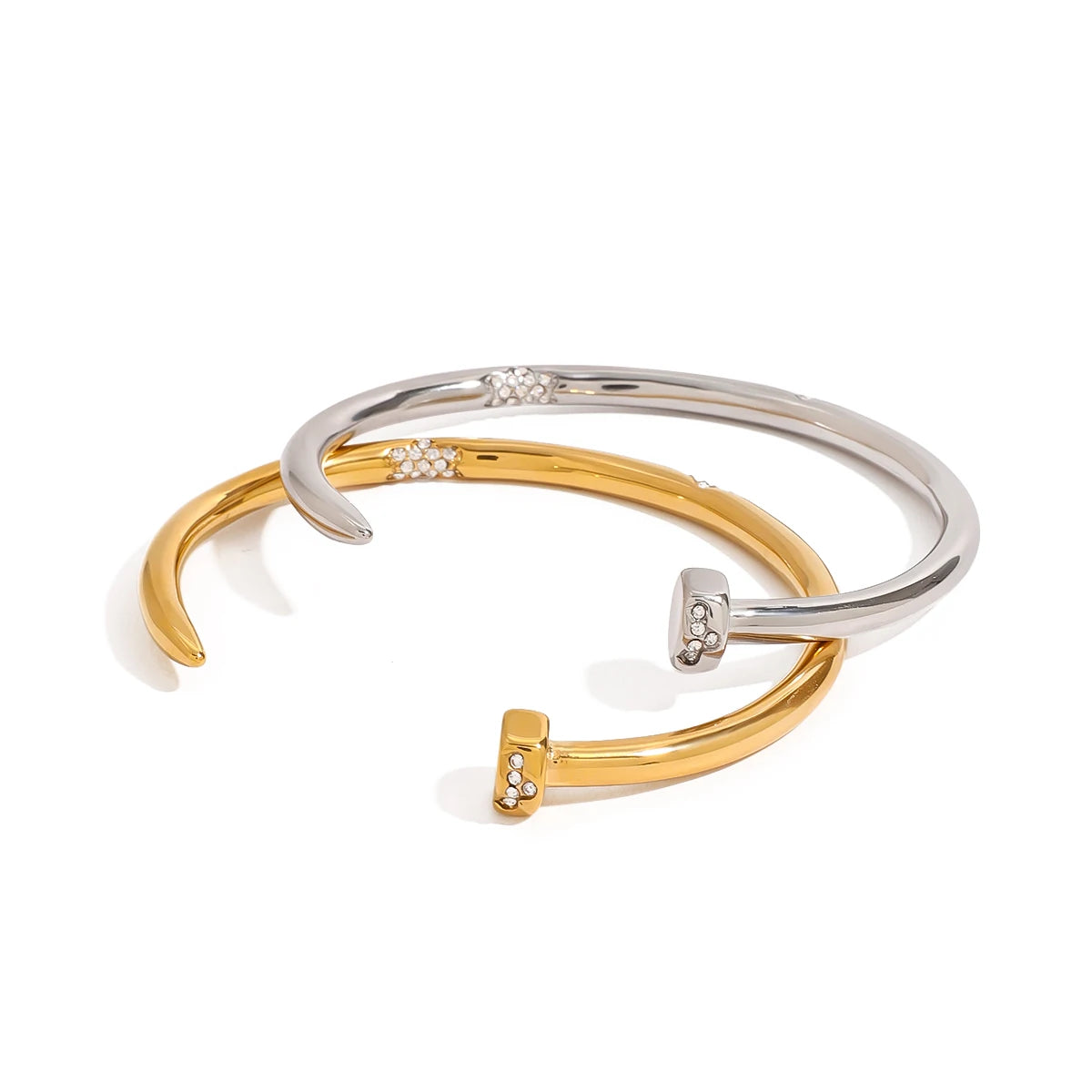 Uworld Stainless Steel 2pcs Exquisite Bracelet Ring Set Nail Bracelet Stackable Ring Zircon Nail Set Women's Jewelry Party Gift