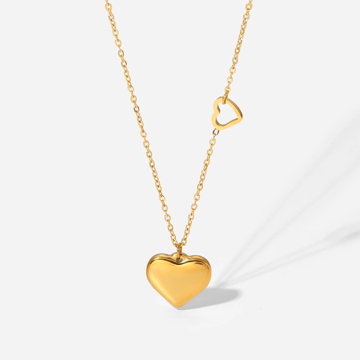 Cute 18K Gold Plated Stainless Steel Double Heart Pendant Necklace Women's Love Pendant Necklace