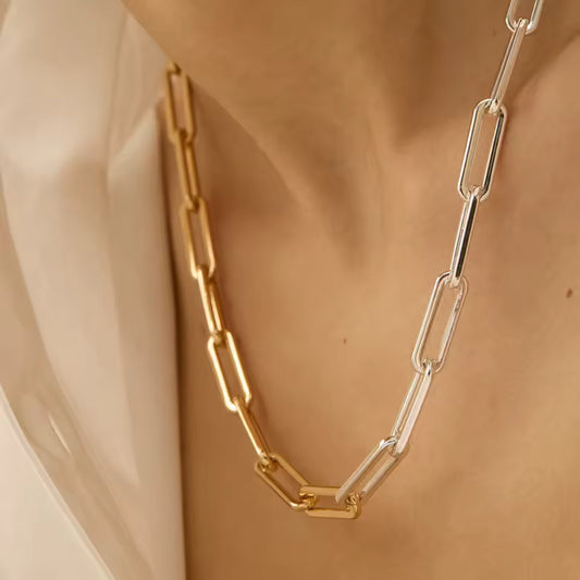 Uworld 316L Stainless Steel Chain Necklace Minimalist Metalic Texture 18 K PVD Plated Statement Collar Necklace Jewelry Gift