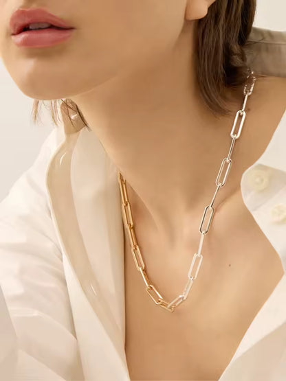 Uworld 316L Stainless Steel Chain Necklace Minimalist Metalic Texture 18 K PVD Plated Statement Collar Necklace Jewelry Gift