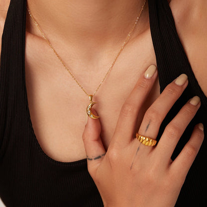 Uworld Stainless Steel Moon Necklace 18K Gold Plated Color Women waterproof Jewelry goth Zircon Pendant Necklace Birthday Gift