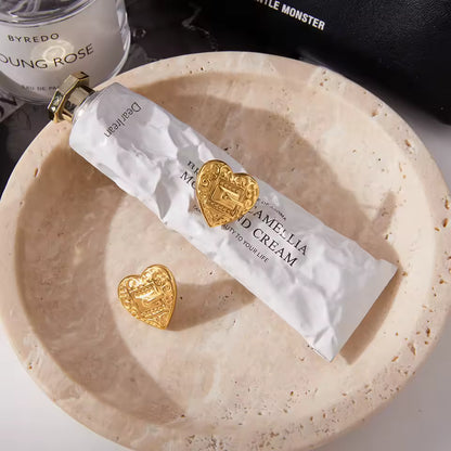 Uworld Classic Fashion 18k Gold Color Plated Belt Buckle Texture Heart-Shape Earring Hypoallergenic Stainless Steel Girl Jewelry