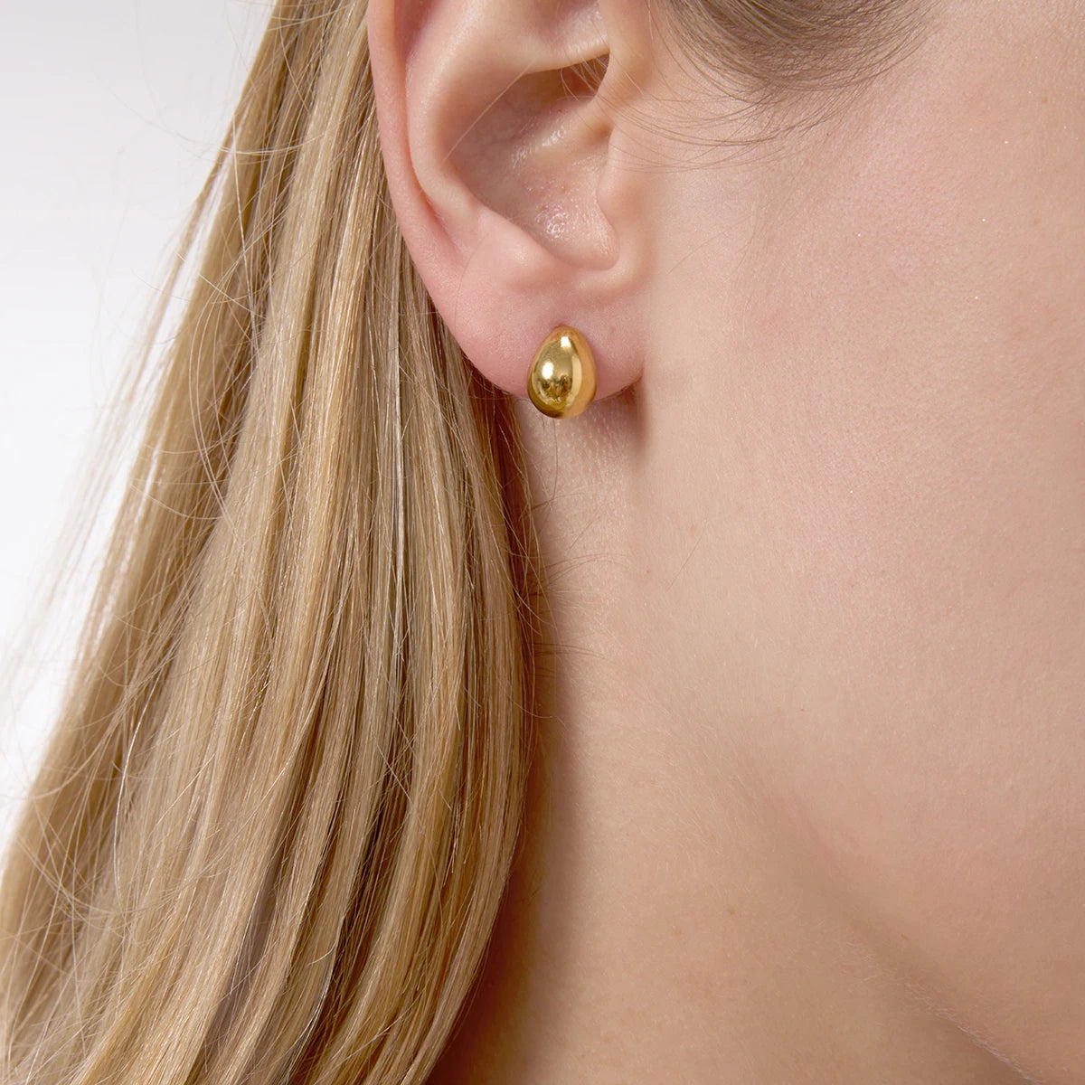 Uworld Minimalist 18K Gold Color Plated Stainless Steel Drop Shaped Ear Studs Smooth Earrings for Women's Jewelry Party Gifts