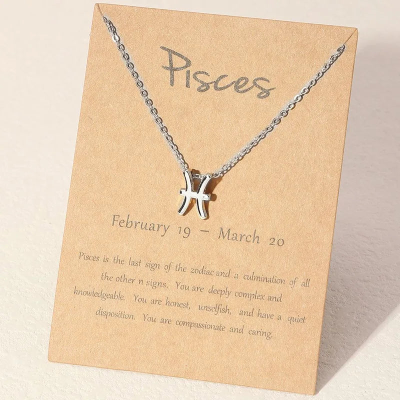 1Pcs 12 Zodiac Sign Necklace for Women 12 Constellation Charm Chain Pendant Choker Birthday Jewelry with Cardboard Card