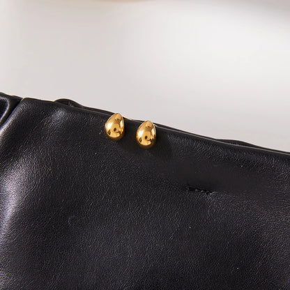 Uworld Minimalist 18K Gold Color Plated Stainless Steel Drop Shaped Ear Studs Smooth Earrings for Women's Jewelry Party Gifts