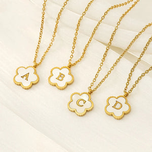 Simple Stainless Steel Pendant With Initial Letter Lucky Clover Shell Gold Color Necklace for Women Jewelry Gift