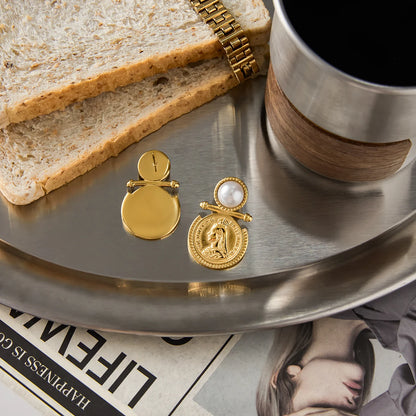Uworld Classic 18K Gold Color Plated Inlay Resin Pearl Coin Earring Hypoallergenic Waterproof Stainless Steel Women Jewelry Gift