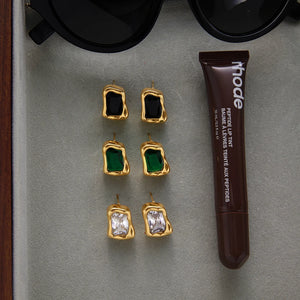 Uworld Minimalist Classic 18K Gold Color Plated Inlay Zircon Square Irregular Earrings Hypoallergenic Stainless Steel Jewelry