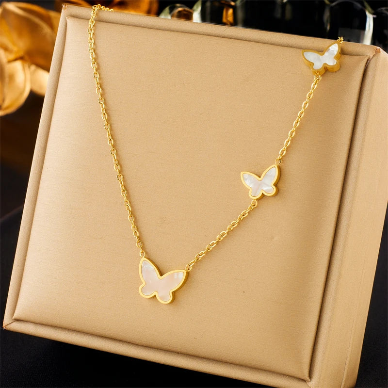 DIEYURO 316L Stainless Steel Butterfly Pendant Necklace For Women Girl New Trend Clavicle Chain Non-fading Jewelry Gifts Collier