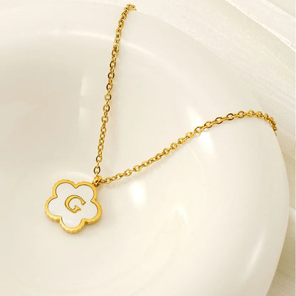 Simple Stainless Steel Pendant With Initial Letter Lucky Clover Shell Gold Color Necklace for Women Jewelry Gift