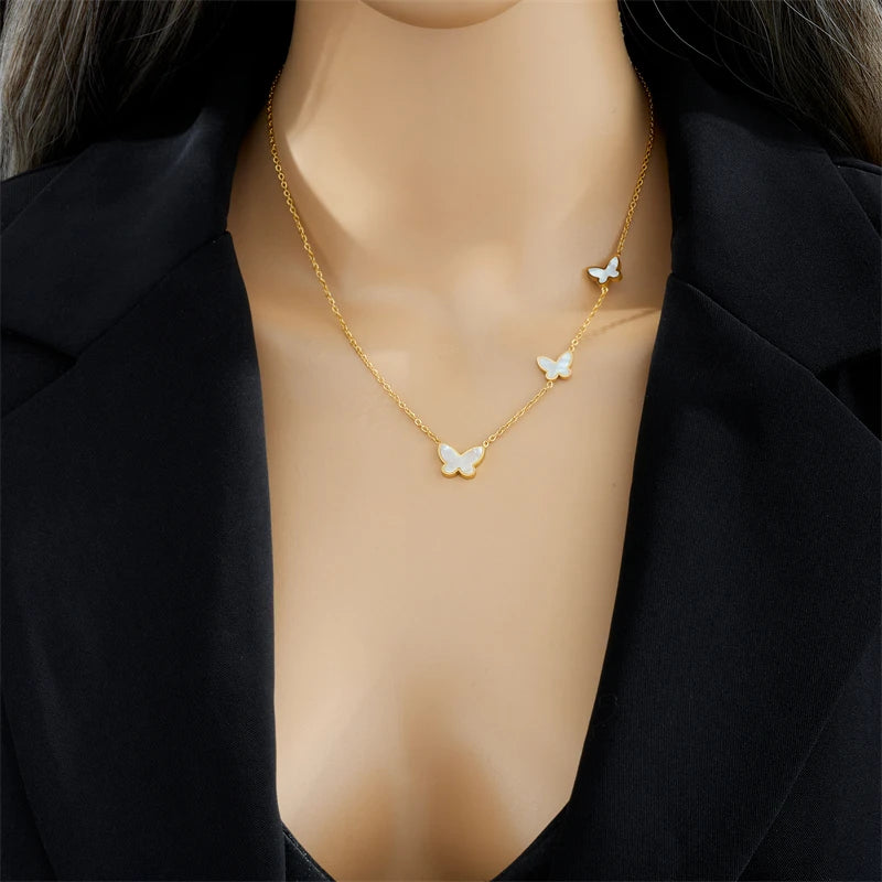 DIEYURO 316L Stainless Steel Butterfly Pendant Necklace For Women Girl New Trend Clavicle Chain Non-fading Jewelry Gifts Collier