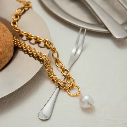 Uworld Fashion Elegant Freshwater Pearl Pendant Necklace Stainless Steel Strap Chain Handmade Chain Necklace Women's Jewelry Gif
