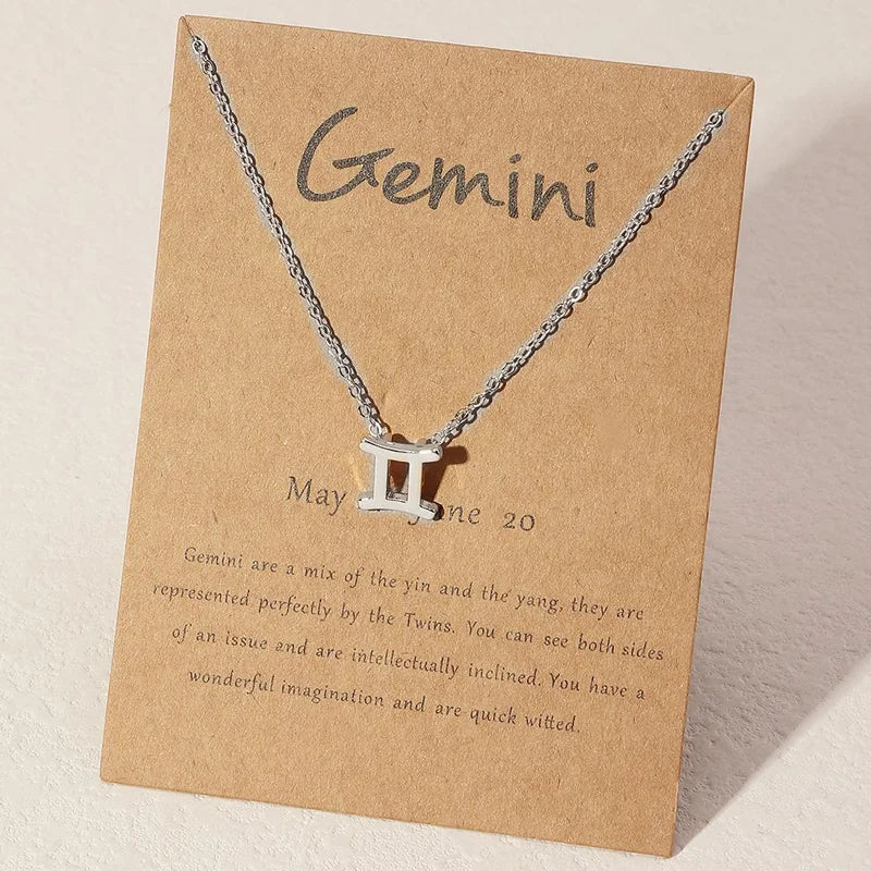 1Pcs 12 Zodiac Sign Necklace for Women 12 Constellation Charm Chain Pendant Choker Birthday Jewelry with Cardboard Card
