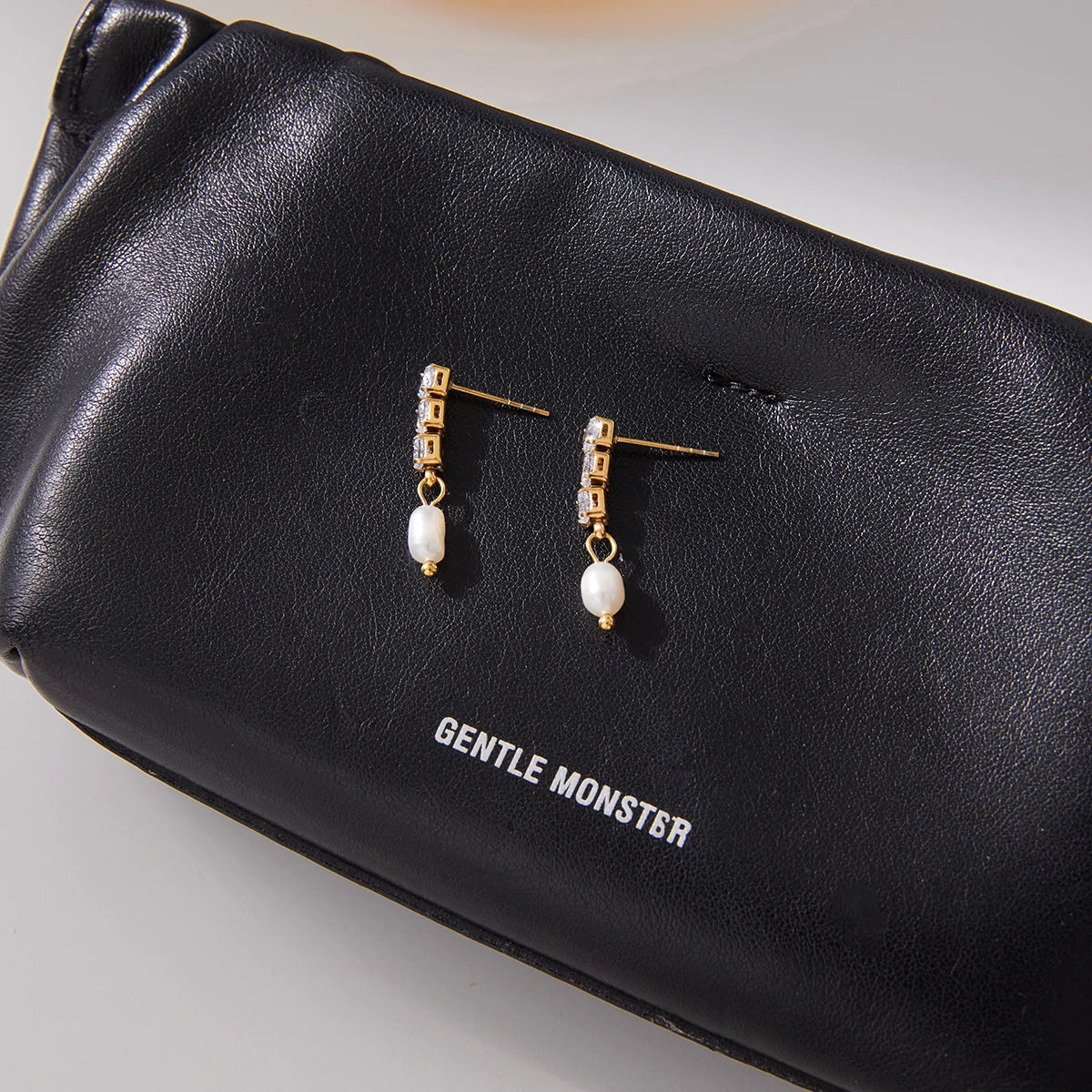 Uworld Fashion Elegant Square White Zircon Freshwater Pearl Pendant Earrings 18K PVD Stainless Steel Women's Jewelry Party Gift