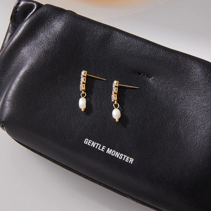 Uworld Fashion Elegant Square White Zircon Freshwater Pearl Pendant Earrings 18K PVD Stainless Steel Women's Jewelry Party Gift