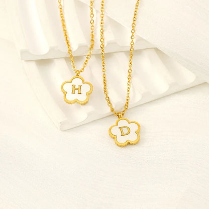 Simple Stainless Steel Pendant With Initial Letter Lucky Clover Shell Gold Color Necklace for Women Jewelry Gift