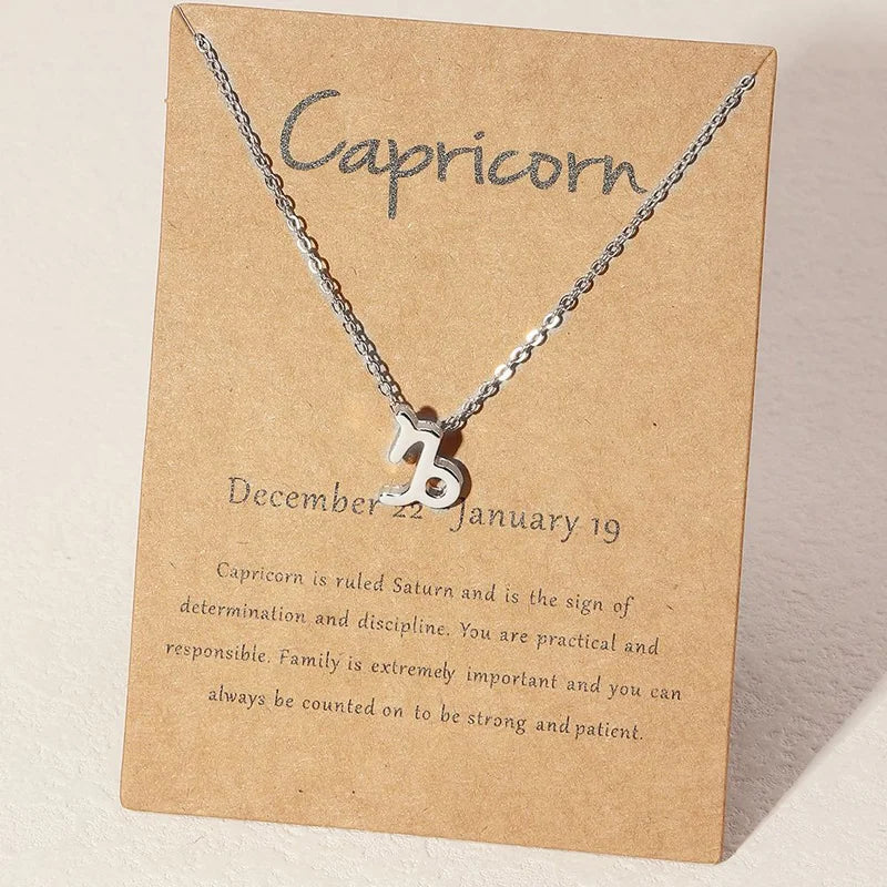 1Pcs 12 Zodiac Sign Necklace for Women 12 Constellation Charm Chain Pendant Choker Birthday Jewelry with Cardboard Card
