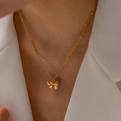 Uworld New Arrival 18K Gold Plated Charm Necklace Stainless Steel Bow Pendant Necklace for Women Trendy Charm Jewelry Waterproof