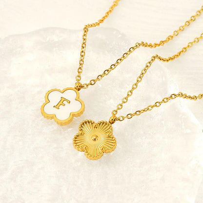 Simple Stainless Steel Pendant With Initial Letter Lucky Clover Shell Gold Color Necklace for Women Jewelry Gift