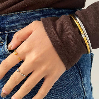 Uworld Stainless Steel 2pcs Exquisite Bracelet Ring Set Nail Bracelet Stackable Ring Zircon Nail Set Women's Jewelry Party Gift