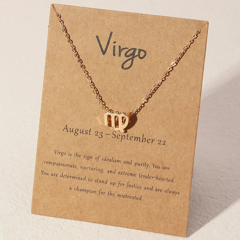 1Pcs 12 Zodiac Sign Necklace for Women 12 Constellation Charm Chain Pendant Choker Birthday Jewelry with Cardboard Card