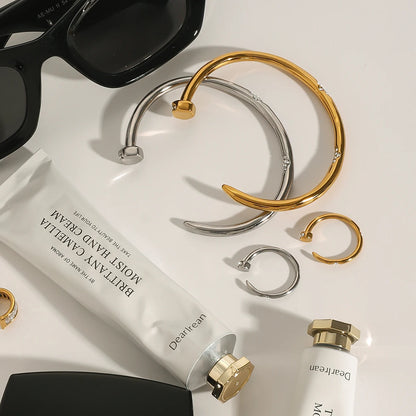 Uworld Stainless Steel 2pcs Exquisite Bracelet Ring Set Nail Bracelet Stackable Ring Zircon Nail Set Women's Jewelry Party Gift