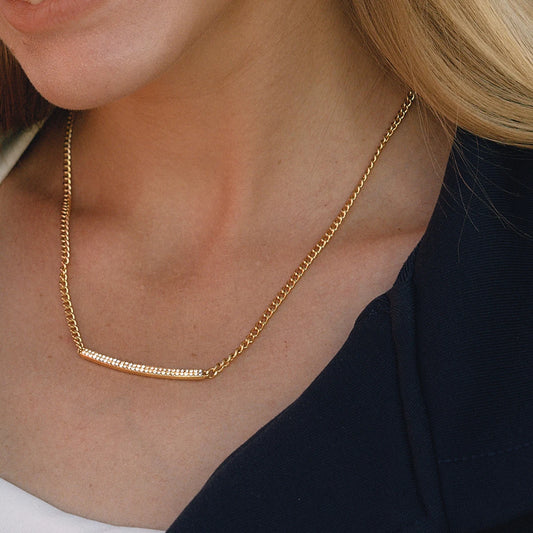 Uworld Simple Classic White Water Rhinestone Smile Necklace 18K Gold Color Plated Stainless Steel Chain Necklace Women's Jewelry