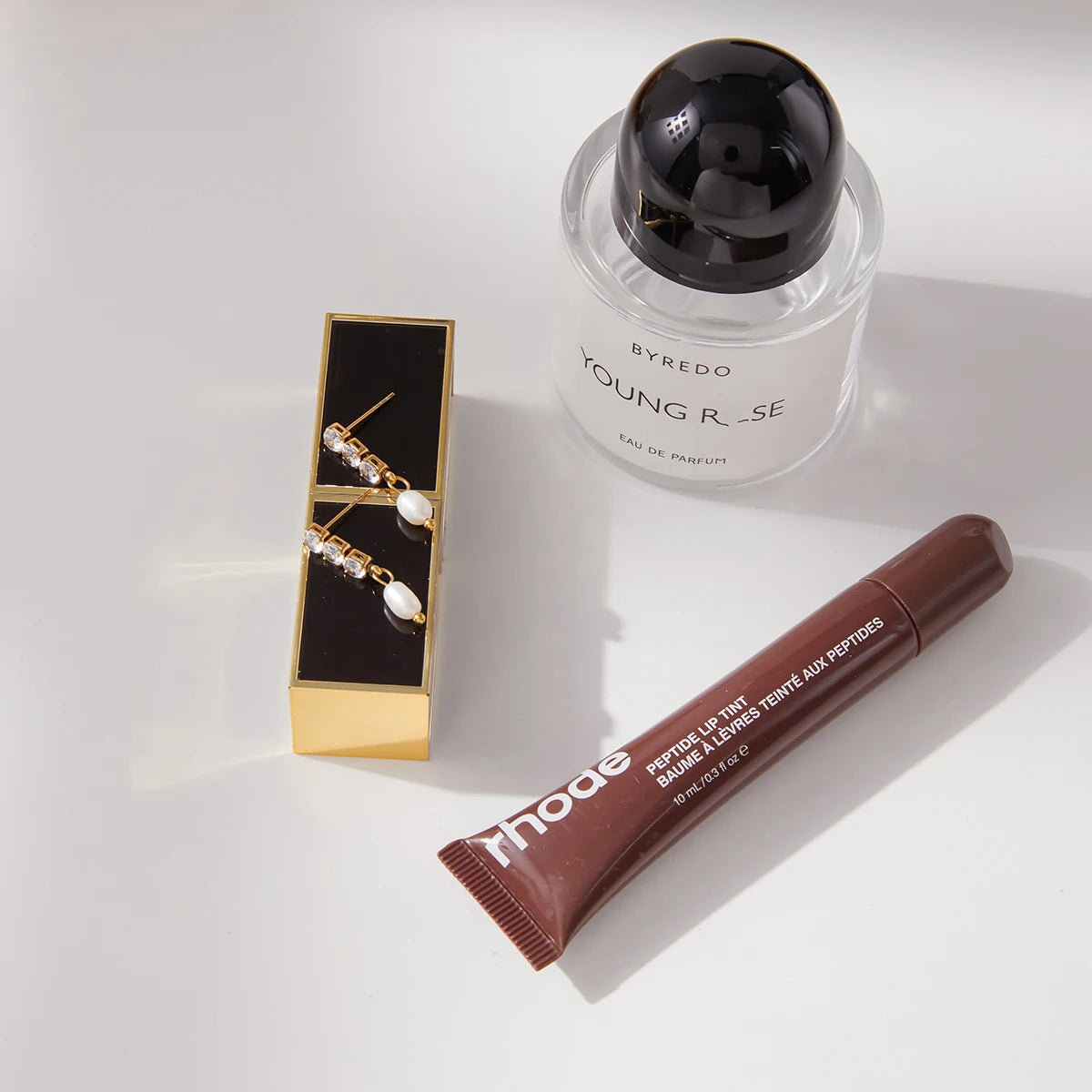 Uworld Fashion Elegant Square White Zircon Freshwater Pearl Pendant Earrings 18K PVD Stainless Steel Women's Jewelry Party Gift