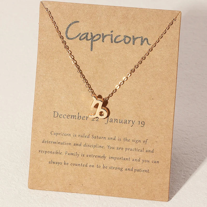 1Pcs 12 Zodiac Sign Necklace for Women 12 Constellation Charm Chain Pendant Choker Birthday Jewelry with Cardboard Card
