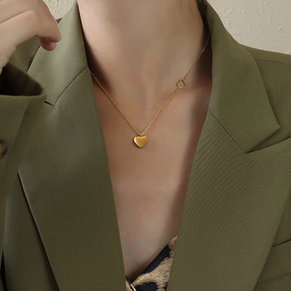 Cute 18K Gold Plated Stainless Steel Double Heart Pendant Necklace Women's Love Pendant Necklace