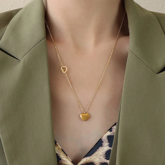 Cute 18K Gold Plated Stainless Steel Double Heart Pendant Necklace Women's Love Pendant Necklace